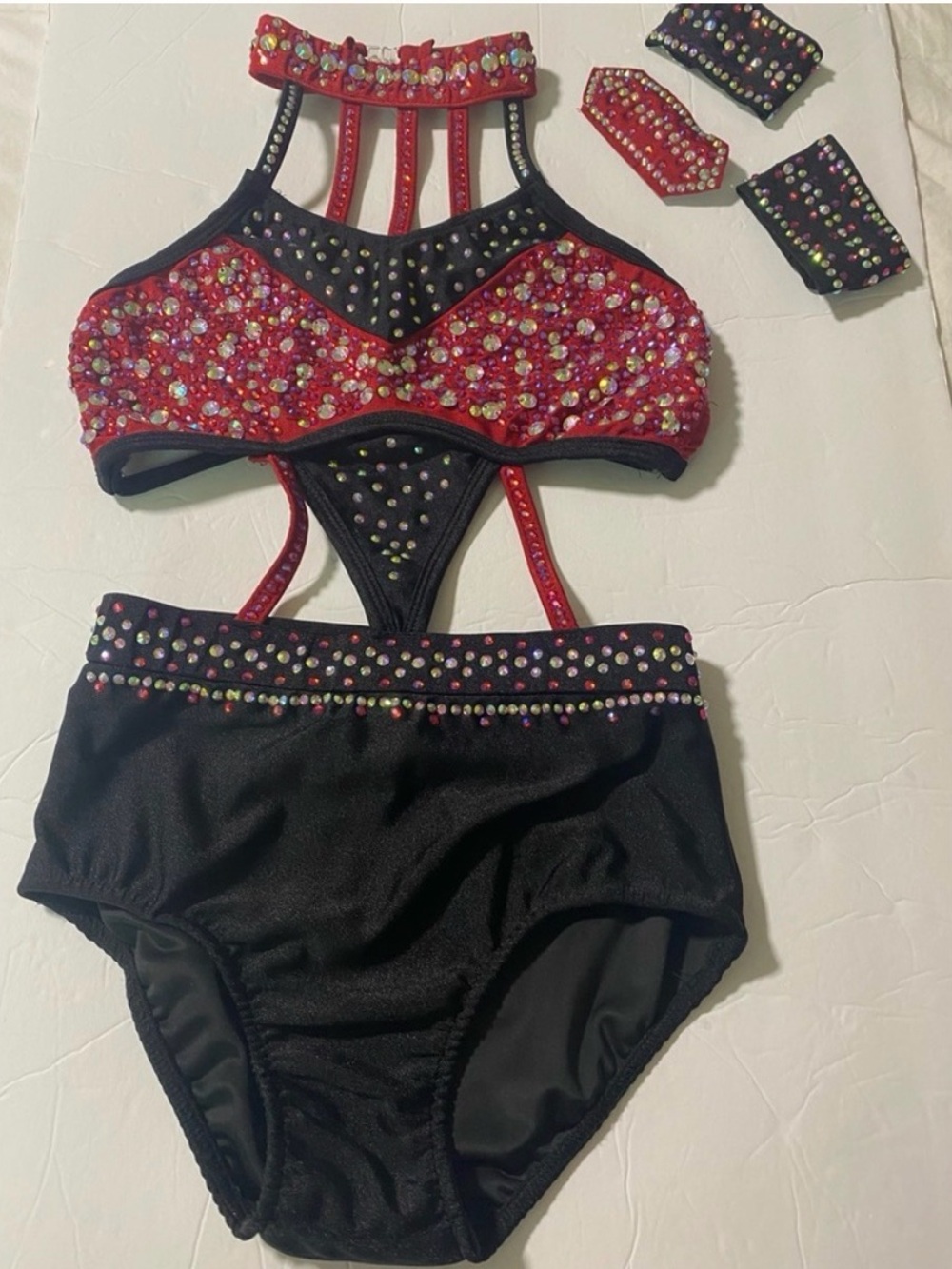 Glamour Black and Red Rhinestoned Solo Costume